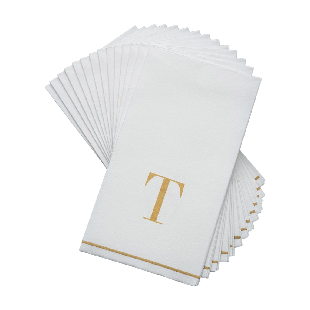 Letter T Gold Monogram Paper Disposable Dinner Napkins | 14 Napkins Napkins Luxe Party NYC   