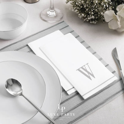 Letter W Silver Monogram Paper Disposable Dinner Napkins | 14 Napkins Napkins Luxe Party NYC   