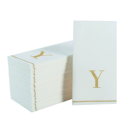 Letter Y Gold Monogram Paper Disposable Dinner Napkins | 14 Napkins Napkins Luxe Party NYC   