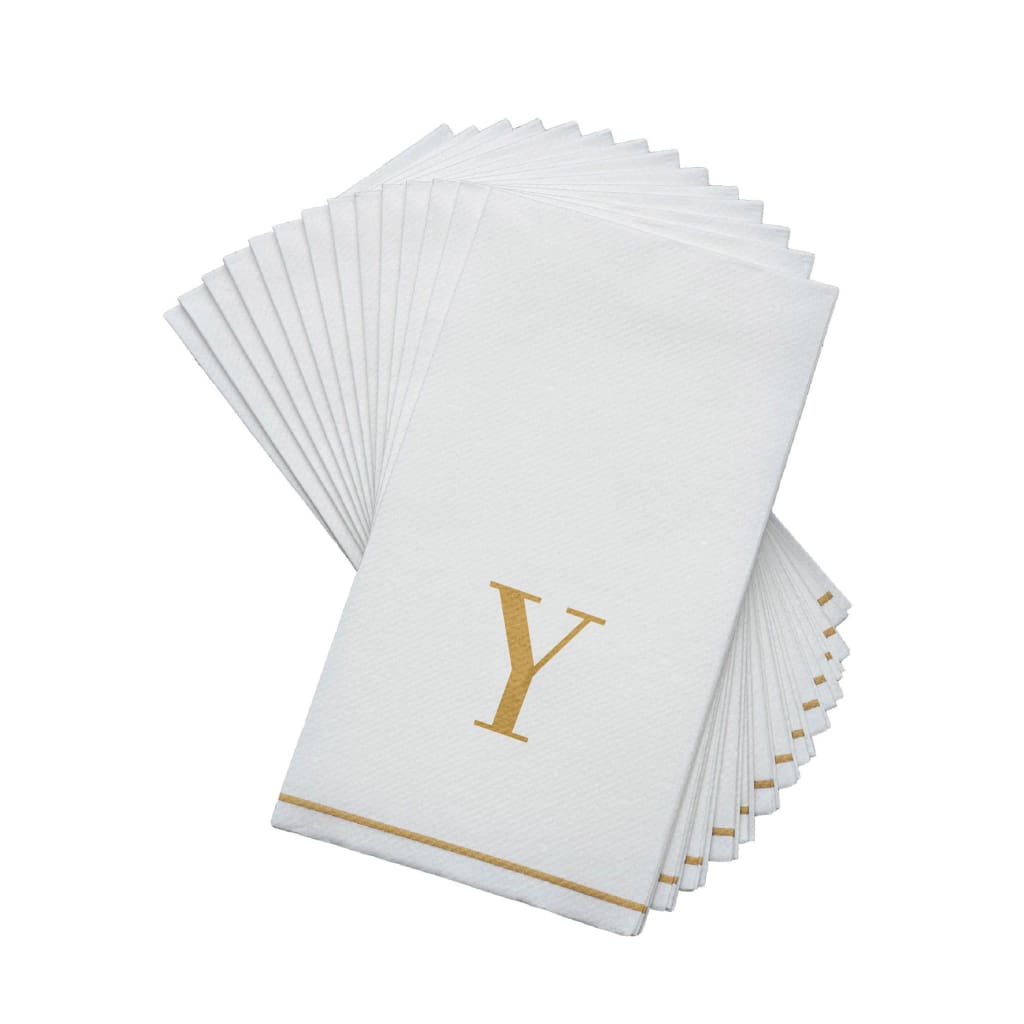 Letter Y Gold Monogram Paper Disposable Dinner Napkins | 14 Napkins Napkins Luxe Party NYC 1 PACK (14 NAPKINS)  