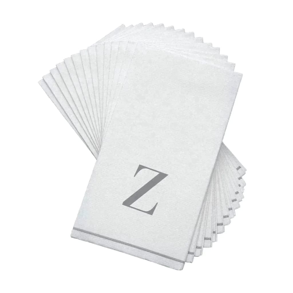 Letter Z Silver Monogram Paper Disposable Dinner Napkins | 14 Napkins Napkins Luxe Party NYC   