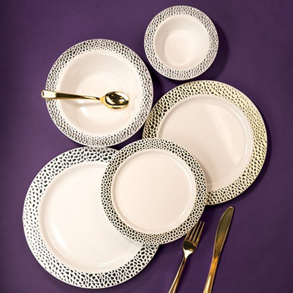 Pebbled Plastic Dinner Plate Gold Rim 9" Elegant Plates Lillian   