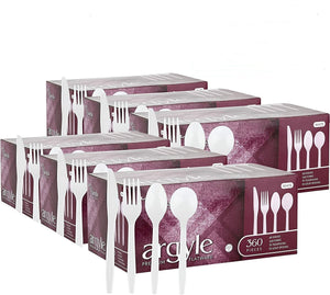 Argyle Premium Flatware White Disposable Fancy High quality 360 Pcs Utensils Set Cutlery Simcha Collection   