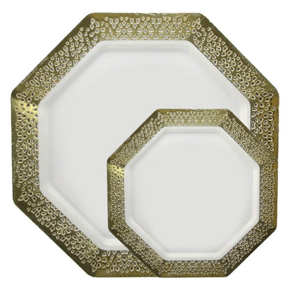 "BULK" LACETAGON COLLECTIONS LACE GOLD RIM PLASTIC TABLEWARE PACKAGE plates Lillian Tablesettings   