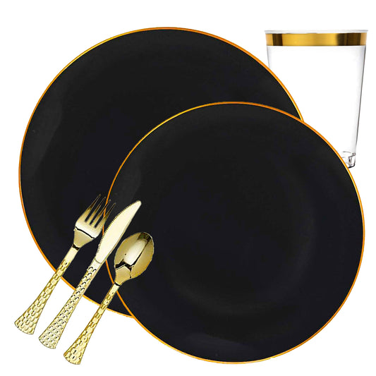 Organic Collection Dinner Plate Black & Gold Rim Tableware Package Plates Decorline 20  