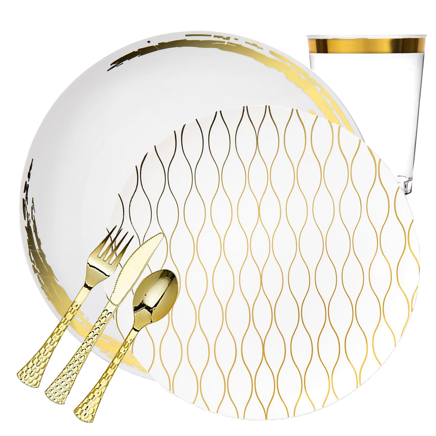 Whisk Collection Dinner Plate White & Gold Tableware Package Plates Decorline 20  