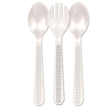 Lacetagon Serving Set Two Spoons and One Fork Pearl 10" Tablesettings Lillian   